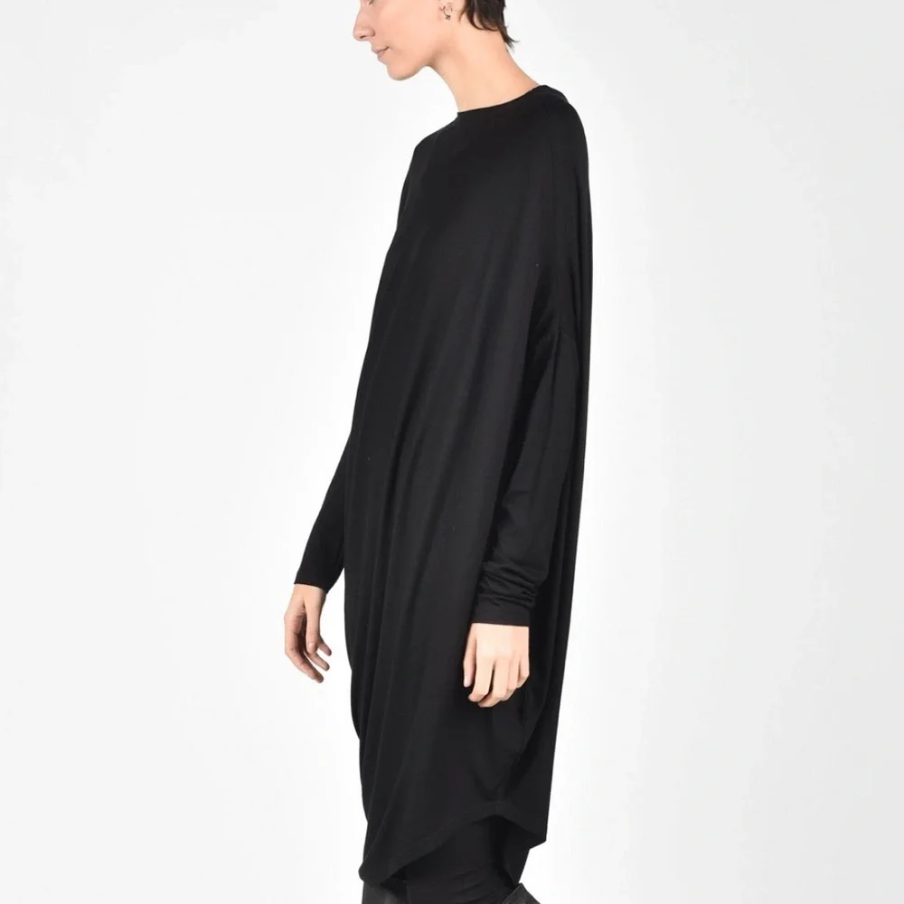 Aakasha Black‎ Asymmetrical Long Sleeve Lagenlook Viscose Blend Tunic Dress - Picture 3 of 12